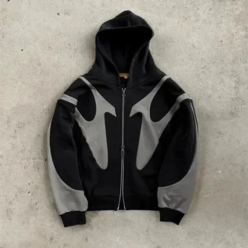 Unisex mikina na zip se vzorem, černá