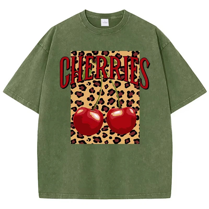 Dámské triko třešně s leopardím vzorem