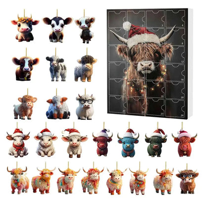 Adventní kalendář s ozdobami kraviček