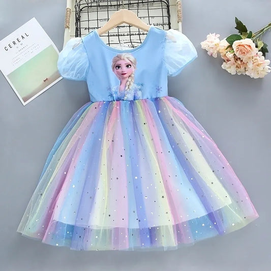 Dívčí Frozen šaty s duhovou sukní