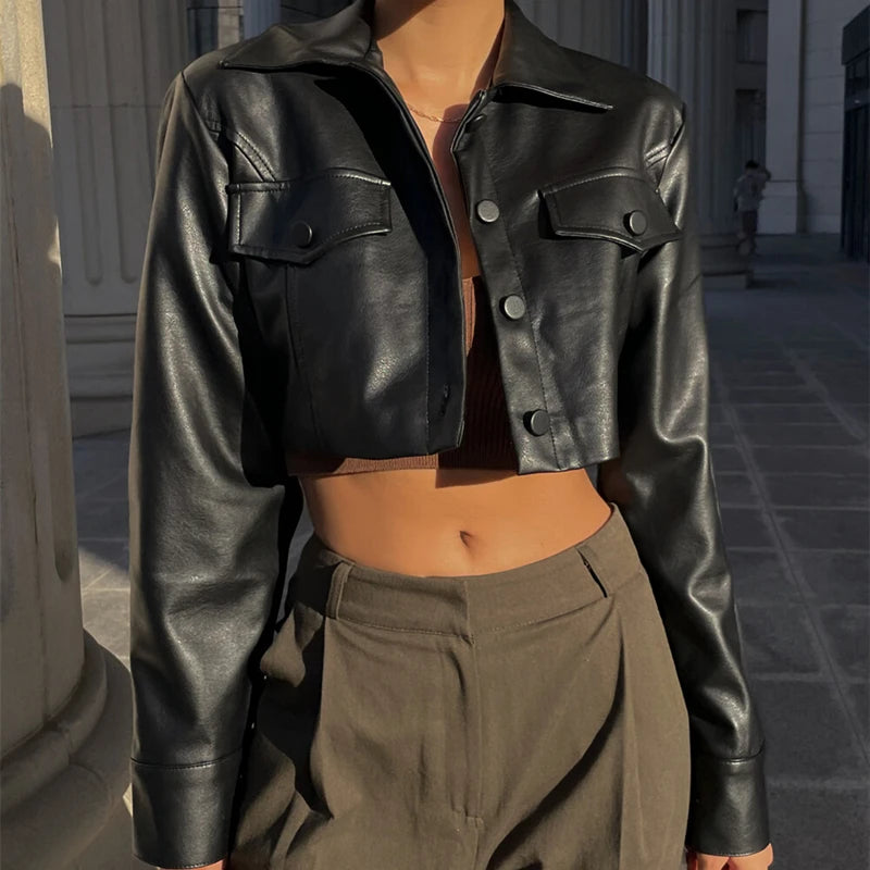 Dámská crop koženková bunda