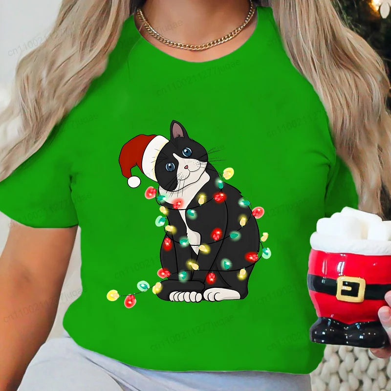 Dámské vánoční triko s kočkou