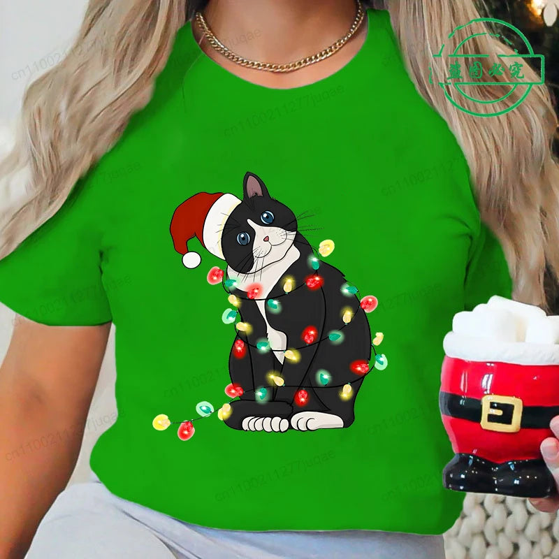 Dámské vánoční triko s kočkou