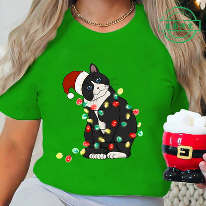 Dámské vánoční triko s kočkou