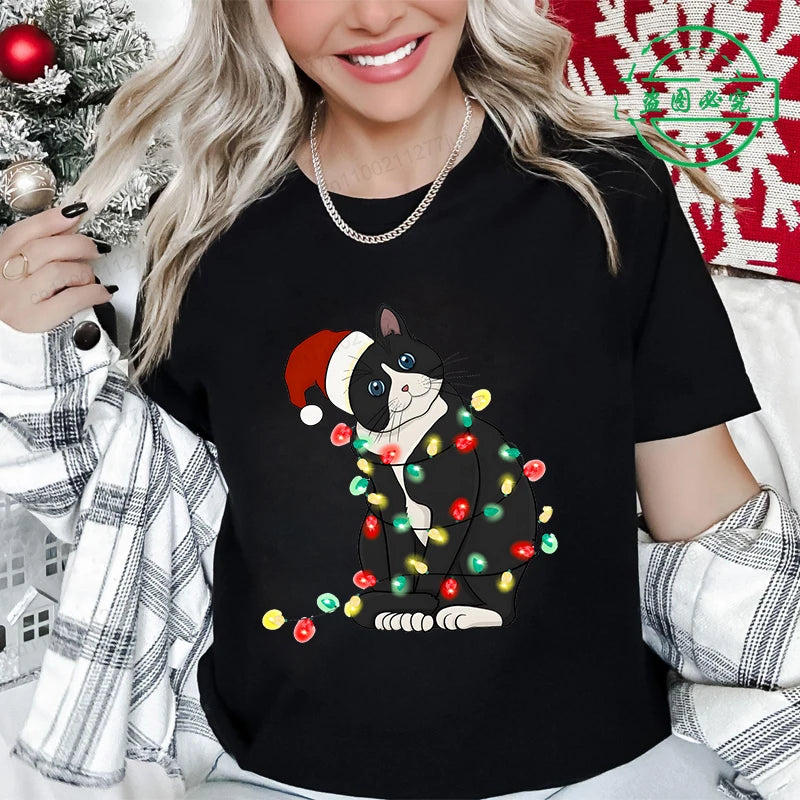 Dámské vánoční triko s kočkou