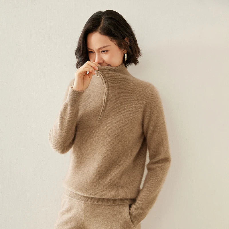 Dámský svetr z kašmíru se zipem