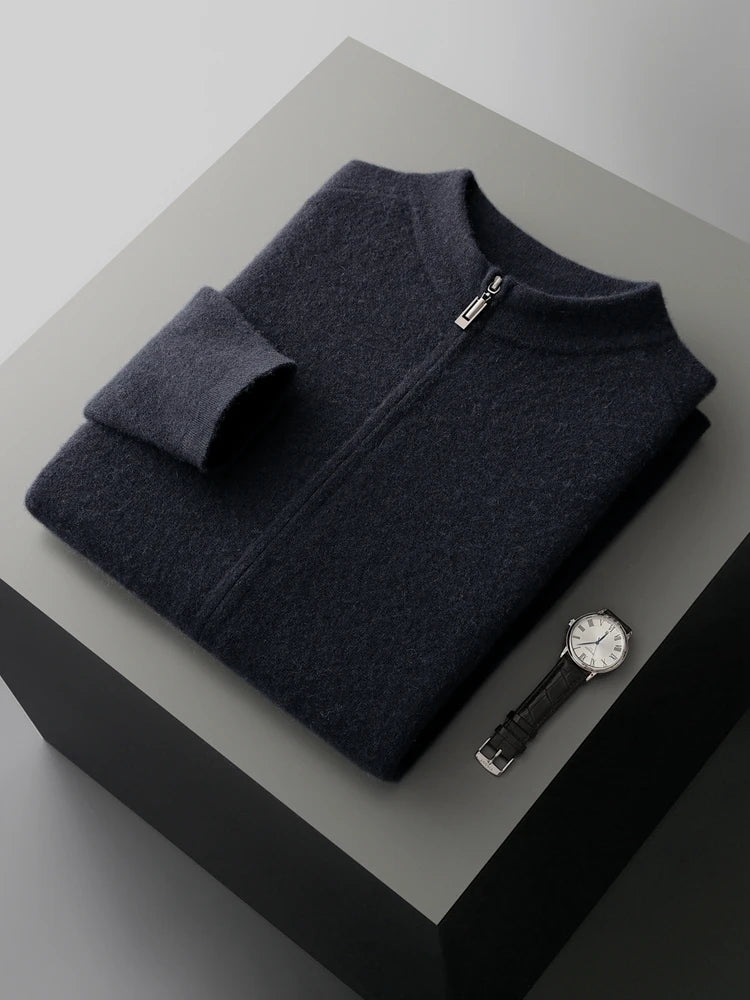 Pánský svetr se zipem 100 % merino vlna