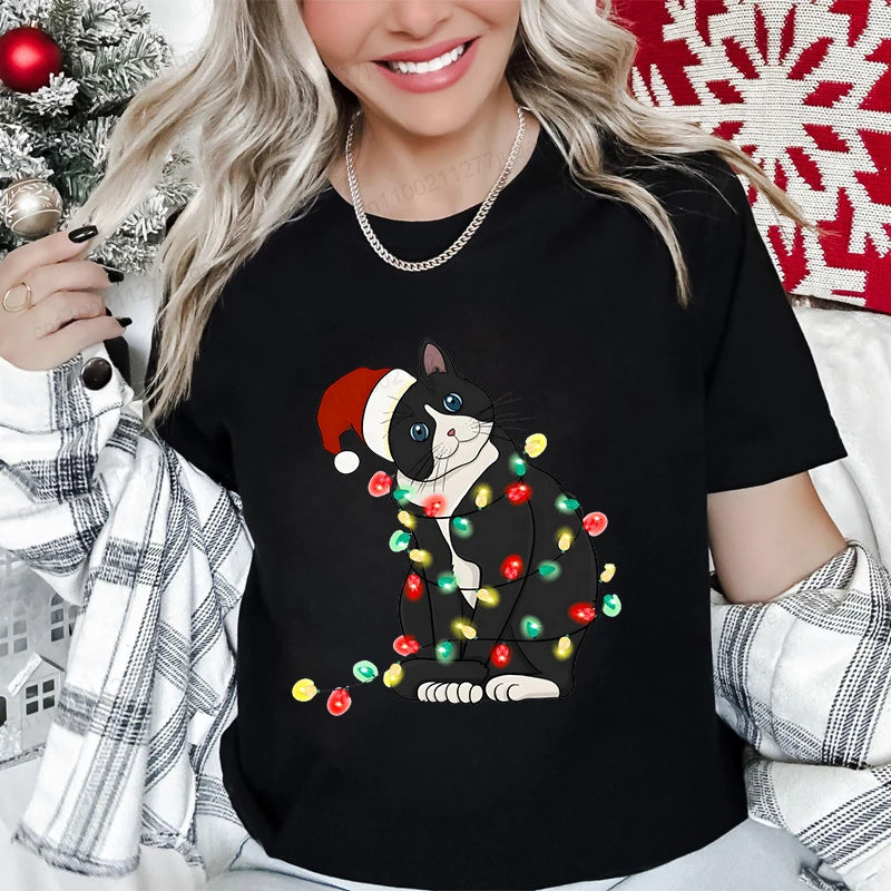 Dámské vánoční triko s kočkou
