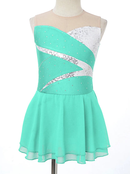 Dívčí šaty na krasobruslení s flitry