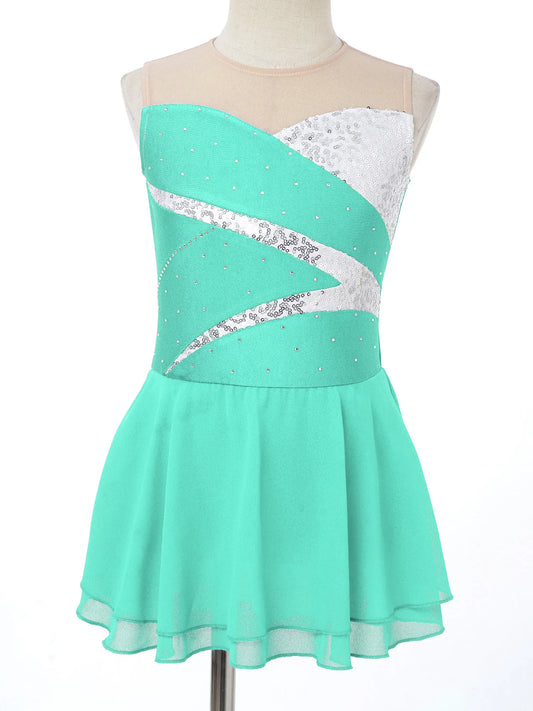 Dívčí šaty na krasobruslení s flitry