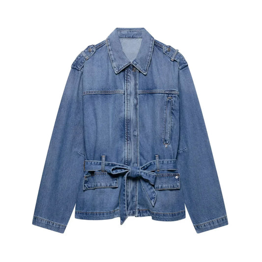 Dámská denim bunda s páskem