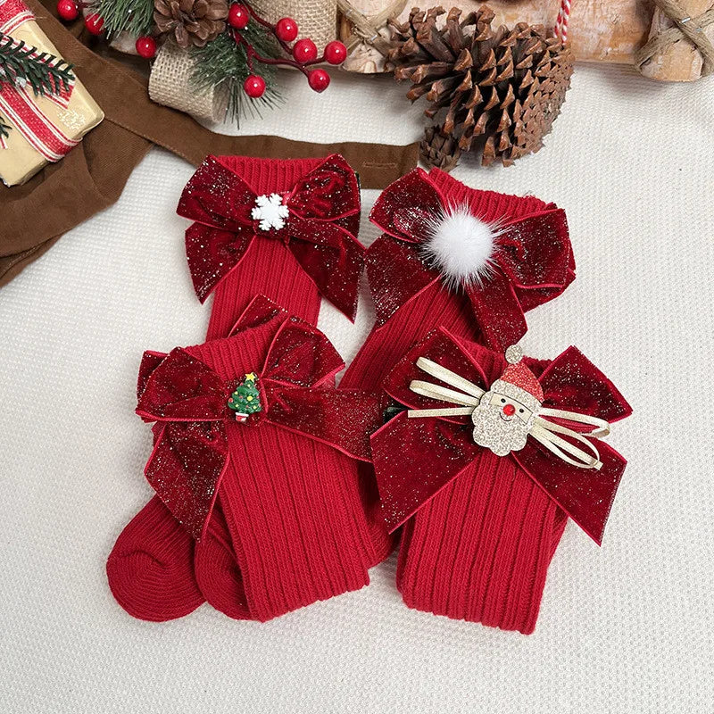 Dívčí vánoční ponožky s mašlí