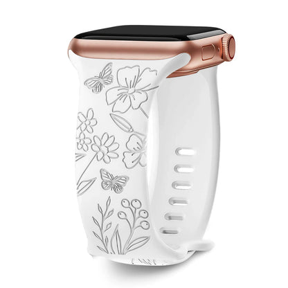 Silikonový řemínek s květinami na Apple Watch
