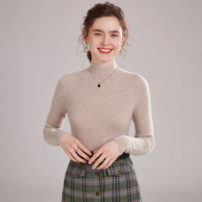 Dámský kašmírový svetr s polo rolákem