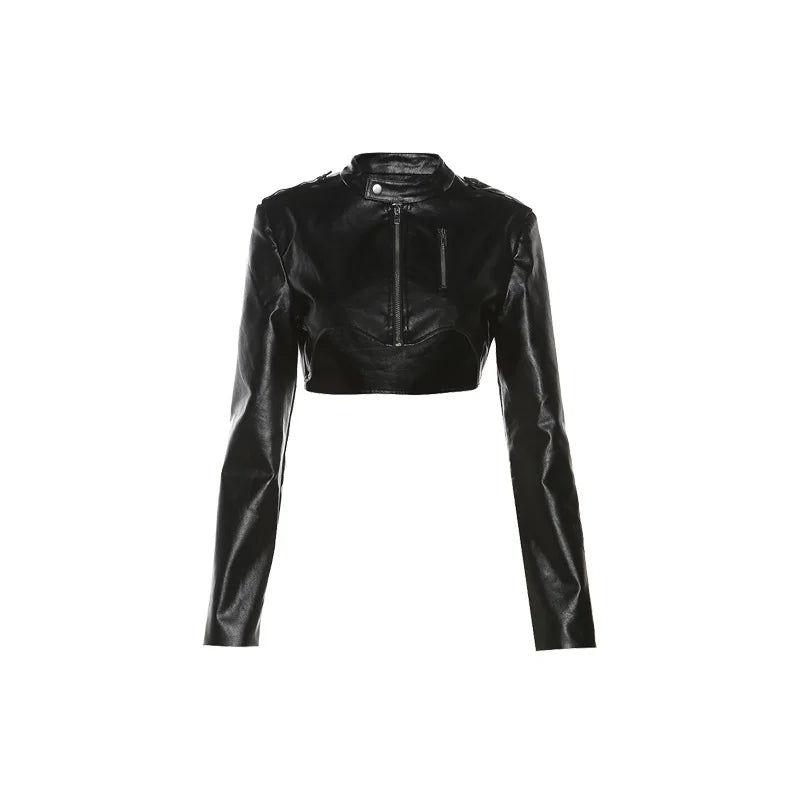 Dámská croptop koženková bunda