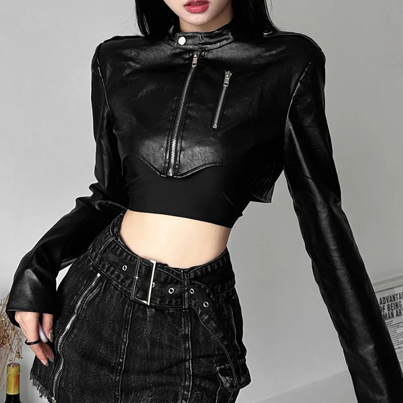 Dámská croptop koženková bunda
