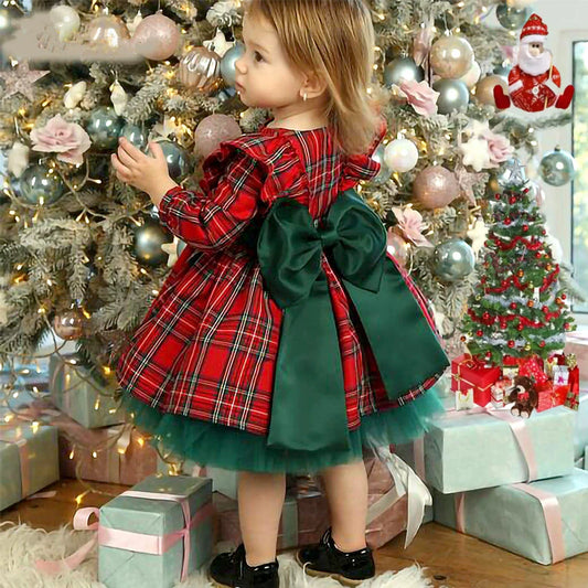 Dívčí vánoční šaty s mašlí