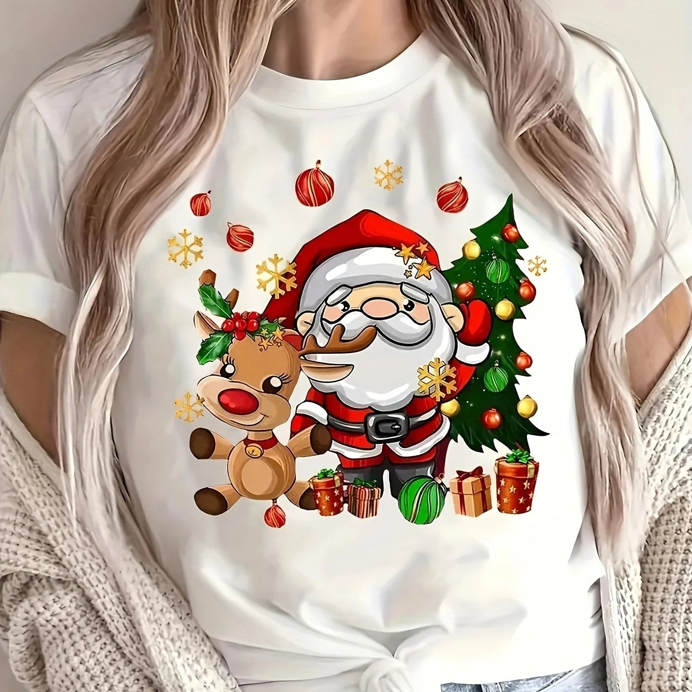 Vánoční dámské triko se Santou