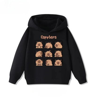 Dětská mikina s kapybarou, Černá, mřížka kapybar 2