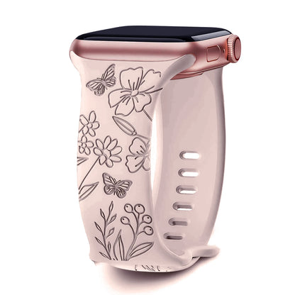 Silikonový řemínek s květinami na Apple Watch