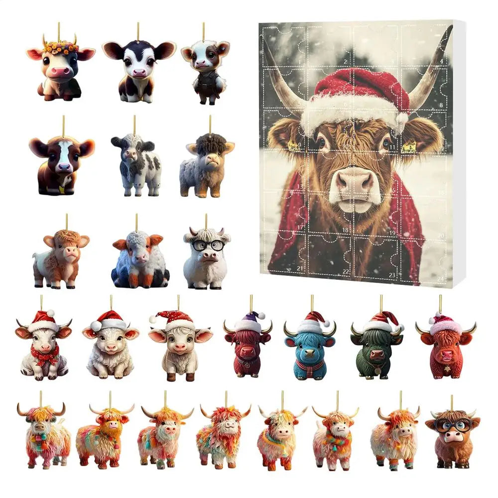 Adventní kalendář s ozdobami kraviček