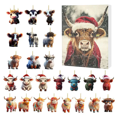 Adventní kalendář s ozdobami kraviček