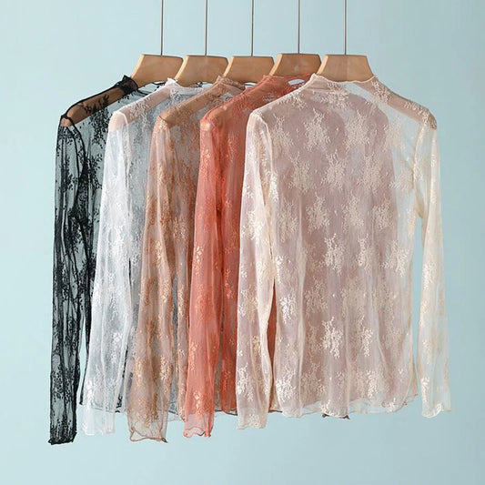 Dámské krajkované průhledné triko