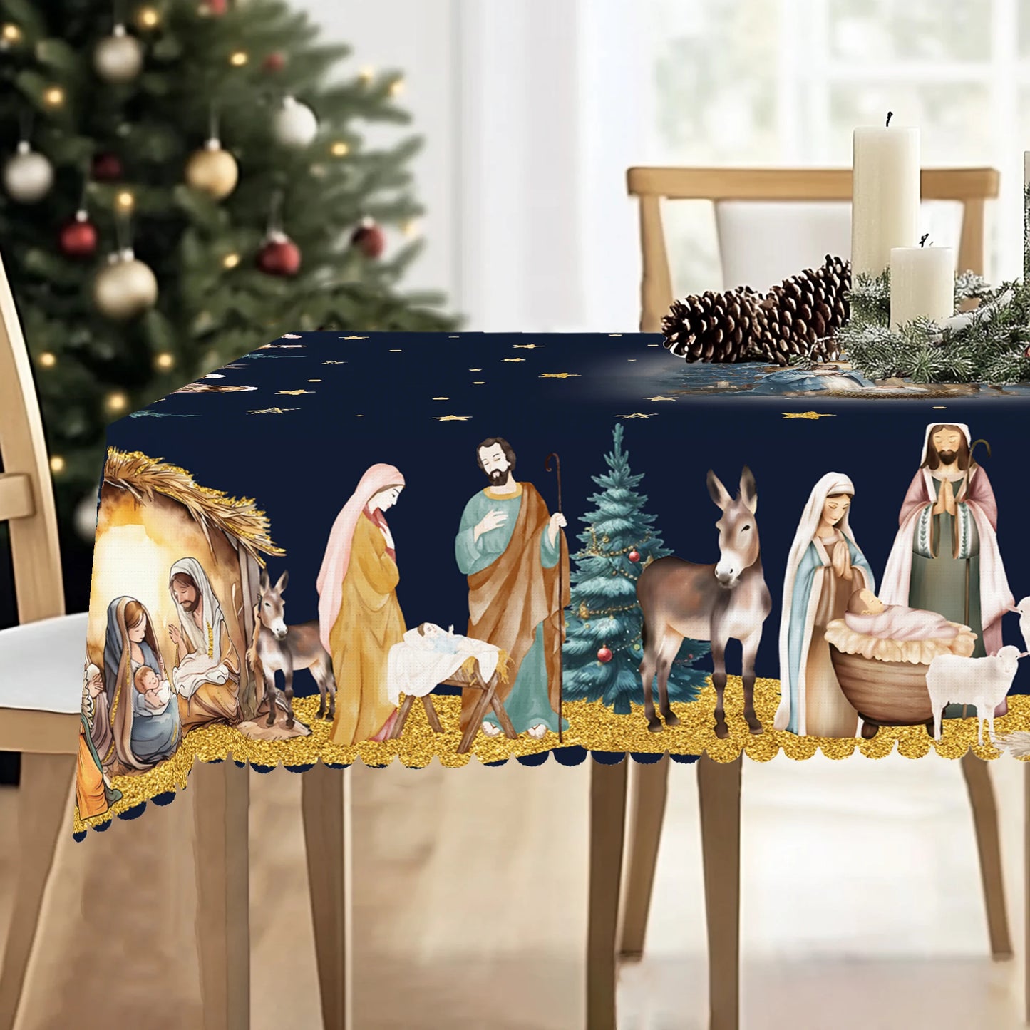 Vánoční kulatý ubrus se vzorem