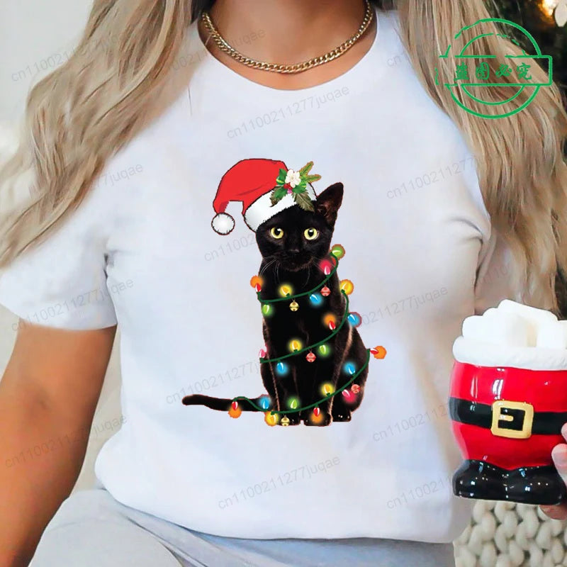 Dámské vánoční triko s kočkou
