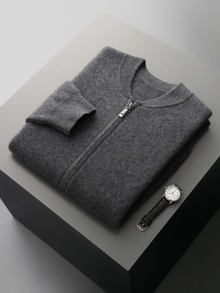 Pánský svetr se zipem 100 % merino vlna