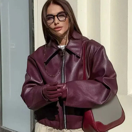 Dámská červená koženková bunda