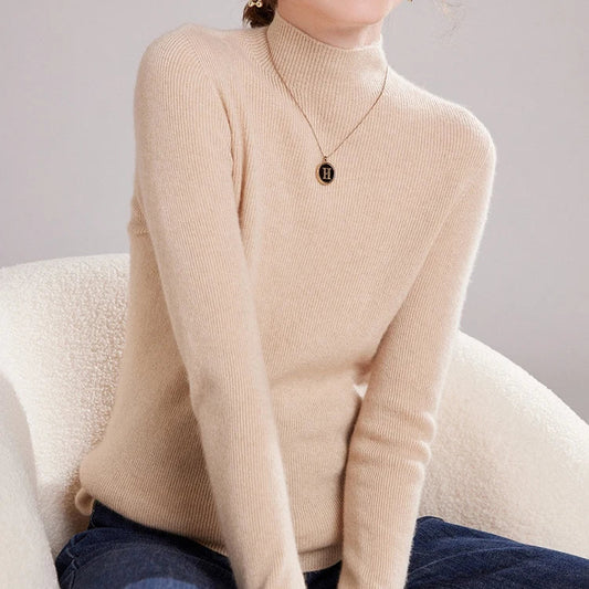 Dámský kašmírový svetr s polo rolákem