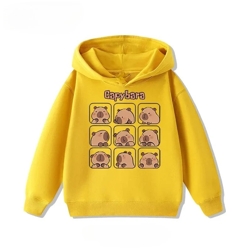 Dětská mikina s kapybarou, Žlutá, mřížka kapybar 1