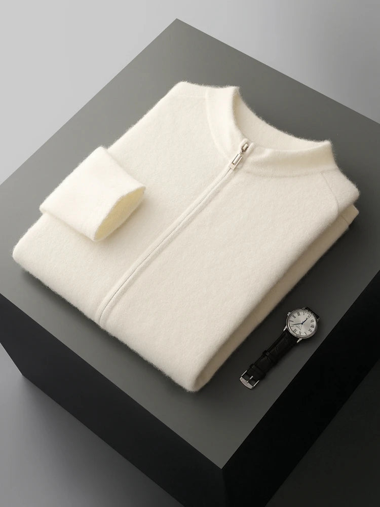 Pánský svetr se zipem 100 % merino vlna