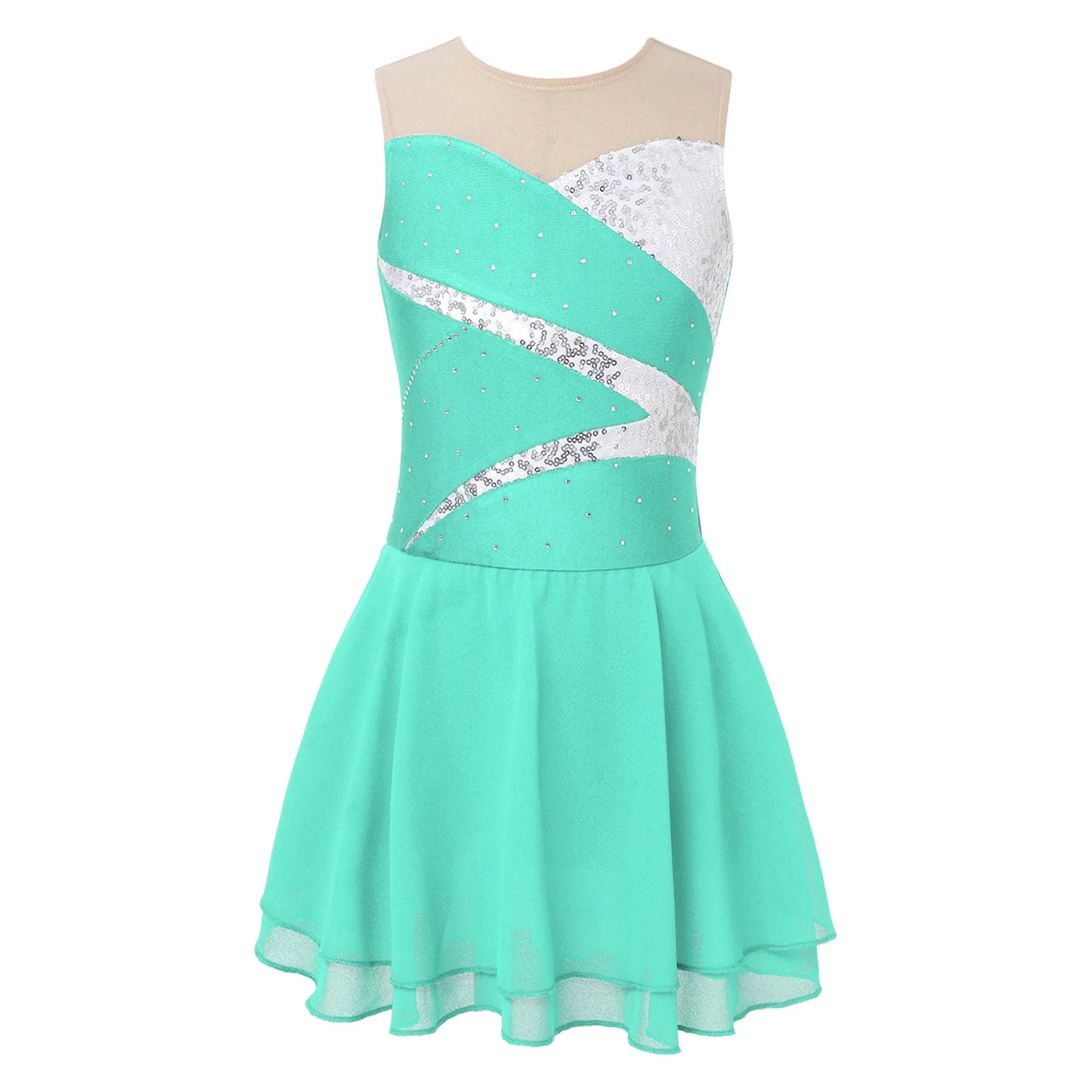 Dívčí šaty na krasobruslení s flitry