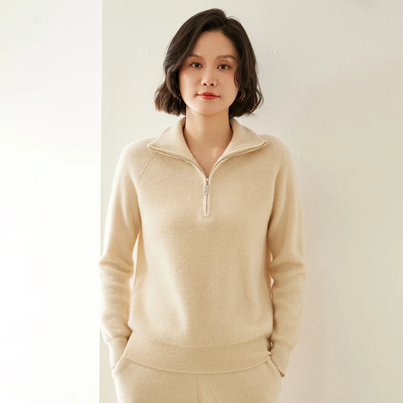 Dámský svetr z kašmíru se zipem