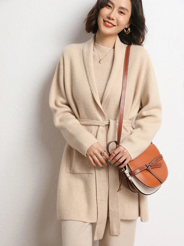 Dámský kašmírový kardigan se zavazováním