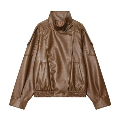 Dámská oversize bunda z eko kůže, velbloudí