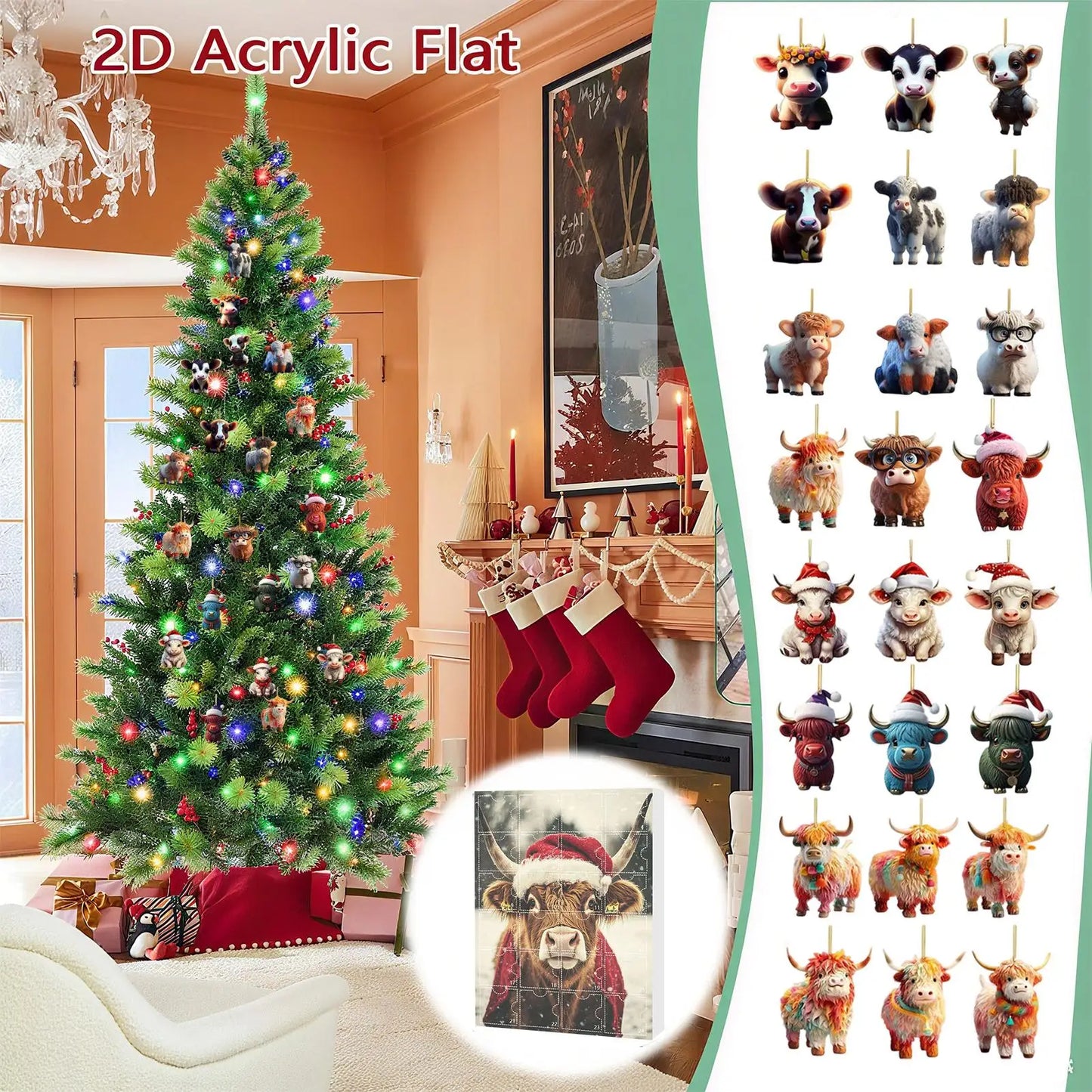 Adventní kalendář s ozdobami kraviček