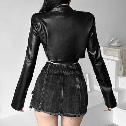 Dámská croptop koženková bunda