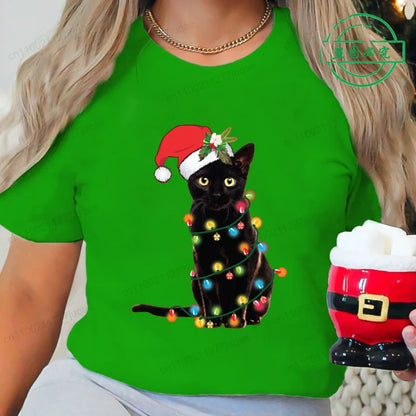 Dámské vánoční triko s kočkou