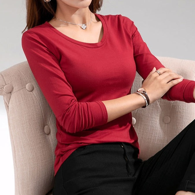 Dámské jednoduché triko s dlouhým rukávem