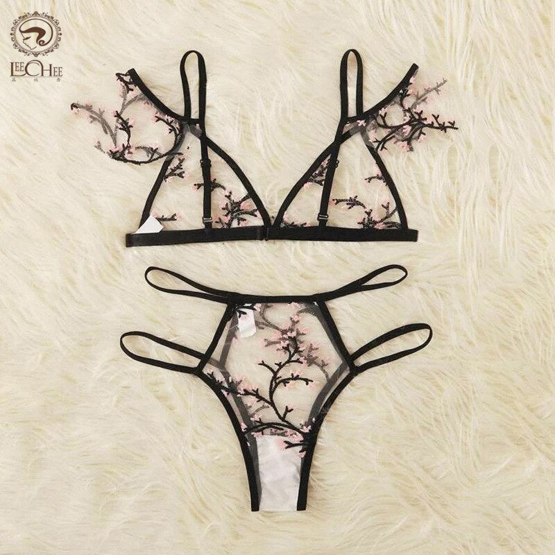 Dámská sexy set spodního prádla s květinami
