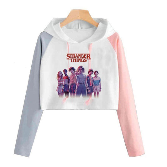 Croptop mikina Stranger Things s kapucí