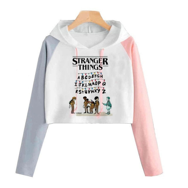 Croptop mikina Stranger Things s kapucí